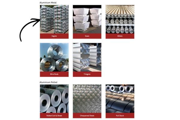 NALCO website showing aluminium ingot price page