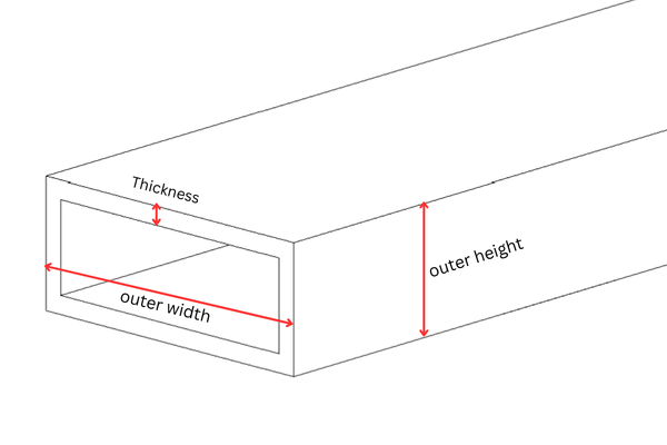 Hollow rectangular aluminium tube cross section diagram
